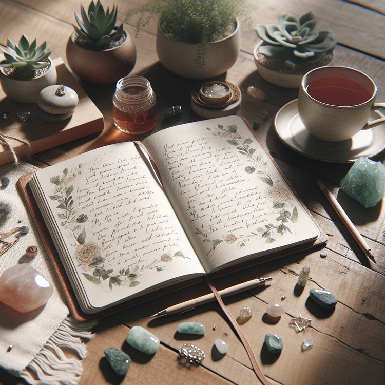 A clear quartz crystal on a wooden meditation table