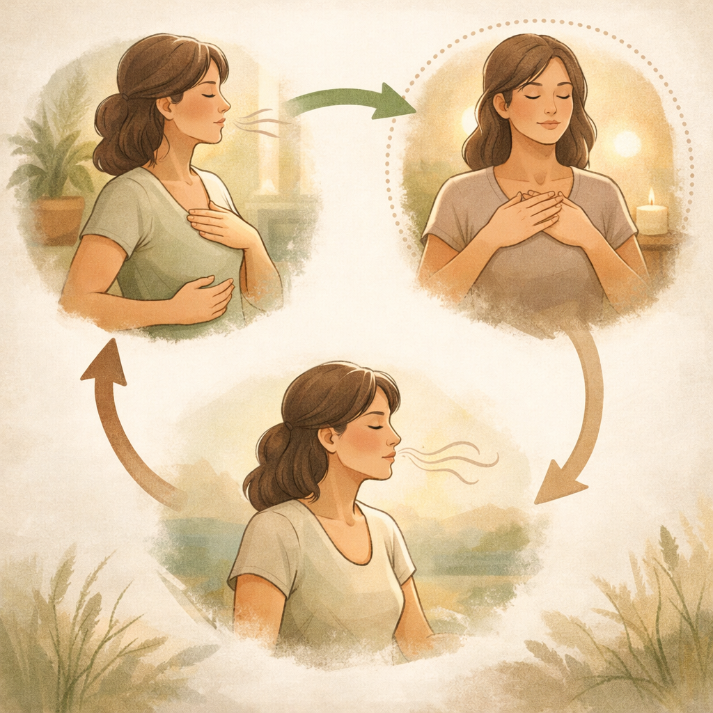 Diagram showing the 4-7-8 breathing technique with inhale, hold, and exhale phases illustrated